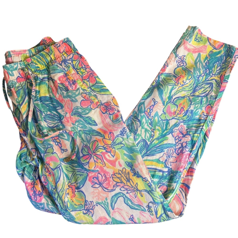 Lilly Pulitzer Aiden Surf Gypsea Pull-On Linen‎ Drawstring Pants Size S